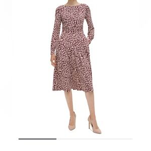 JESSICA HOWARD Leopard Print Ruched Midi Dress12 rose and burgundy & pockets.